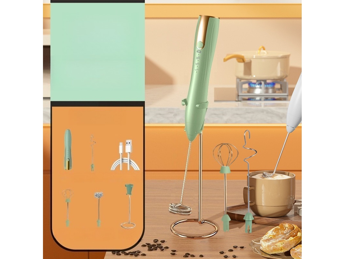 Espumador de leche, batidora eléctrica con 3 varillas, ideal para café, capuchino, chocolate caliente y huevos (verde) Cuich