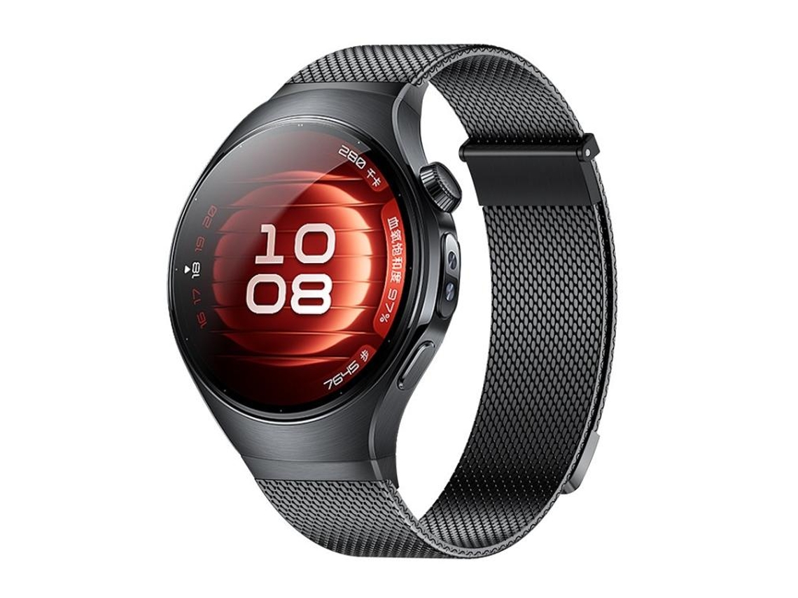 Bracelete Para Huawei Watch 5 (42mm) - Aço Inoxidável Milanês Magnético - Botão De Pressão Preta