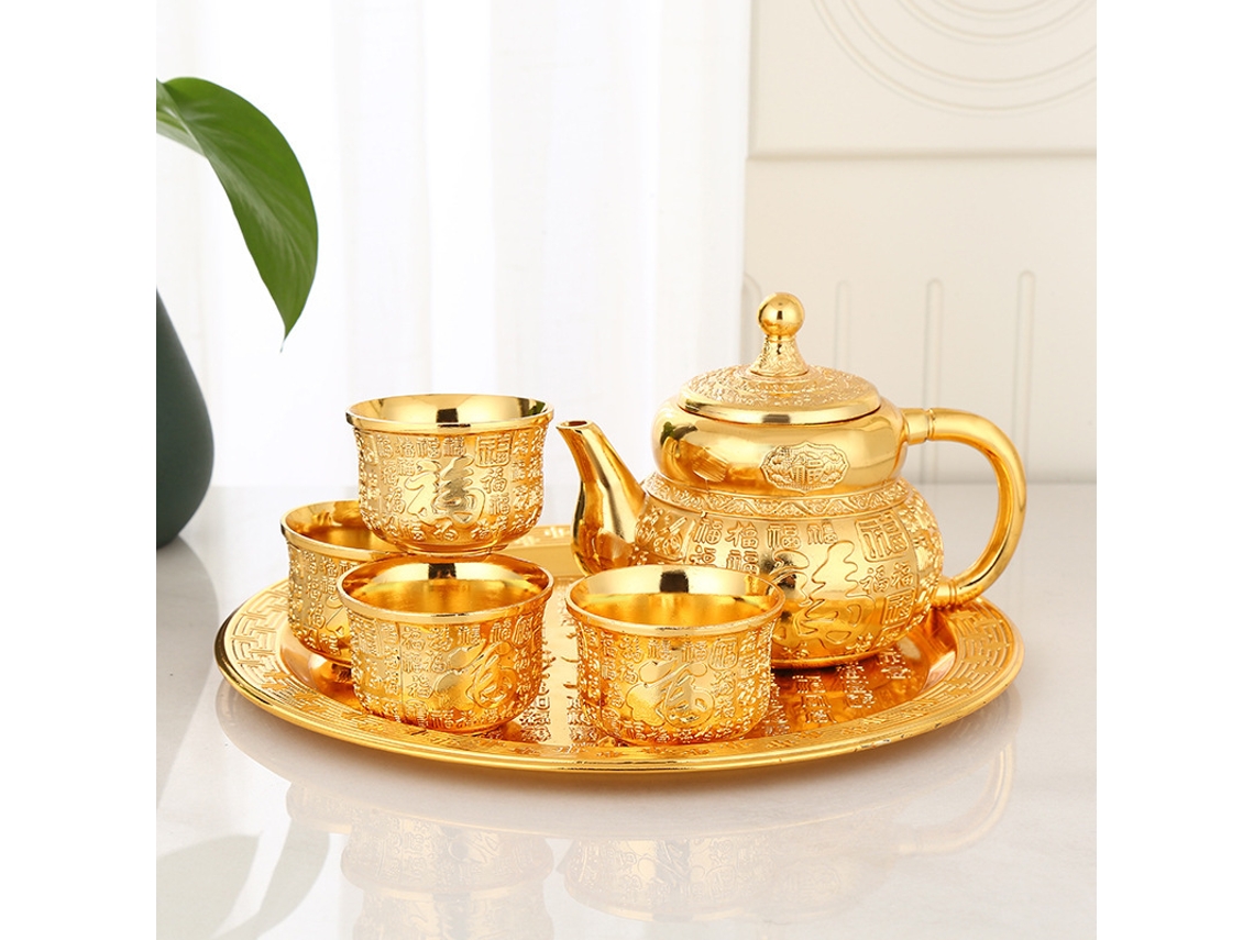 Juego De Té Hundred Blessings (oro), Vajilla De Plata Hecha A Mano, Tetera Y Taza Fair.