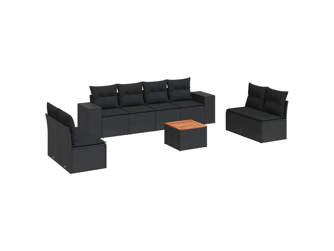 Conjunto de 9 sofás de jardín con cojines de mimbre, color negro, EXCLUSIVA MAISON (9 piezas)