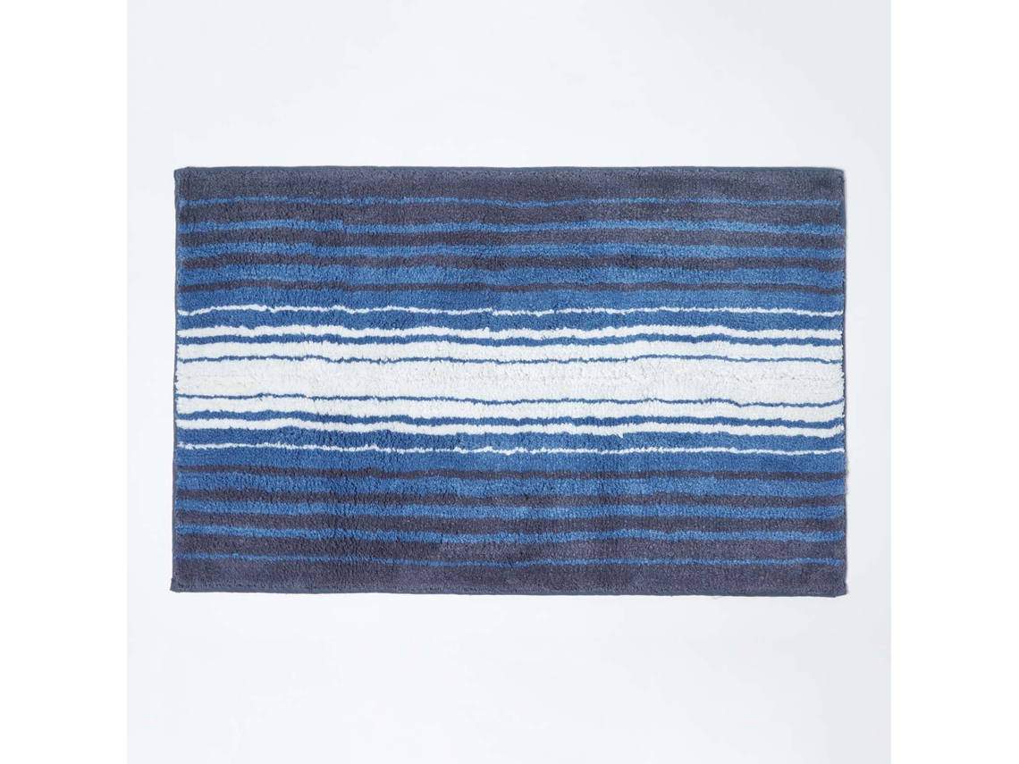 Homescapes Blue And White Stripe Cotton Bath Mat