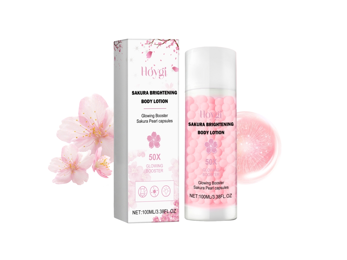 La loción corporal Hoygi Sakura ilumina e hidrata.