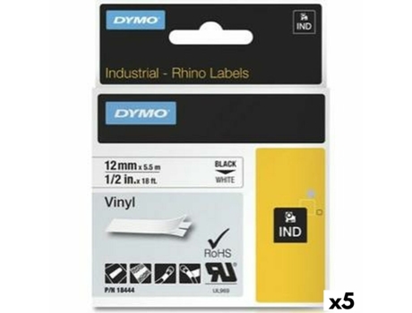 Cinta Laminada para Rotuladoras Rhino DYMO ID1-12 12 x 5,5 mm Negro Blanco Vinilo Autoadhesivas (5 Unidades)