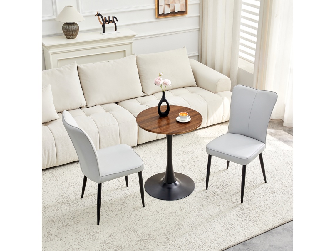 Conjunto De Mesa De Mdf (60 Cm) Con 2 Sillas De Pu Gris Claro.