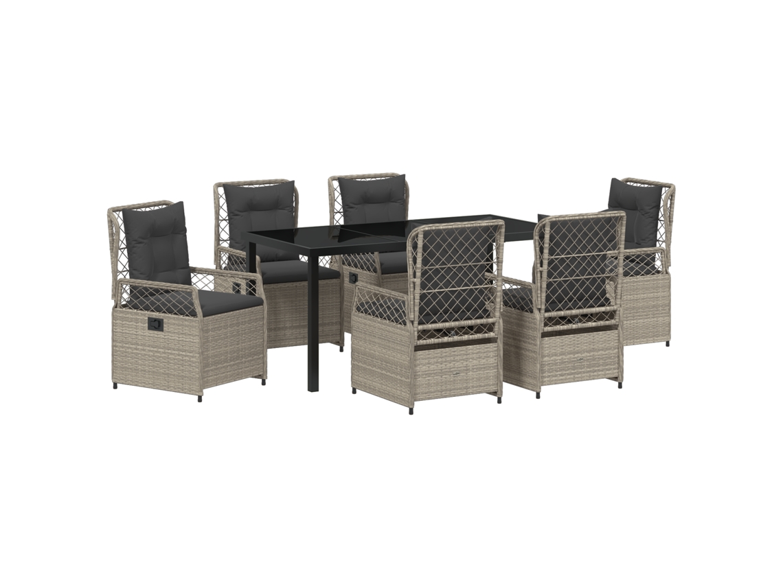 Conjunto de comedor de jardín Vidaxl de 7 piezas en mimbre gris claro