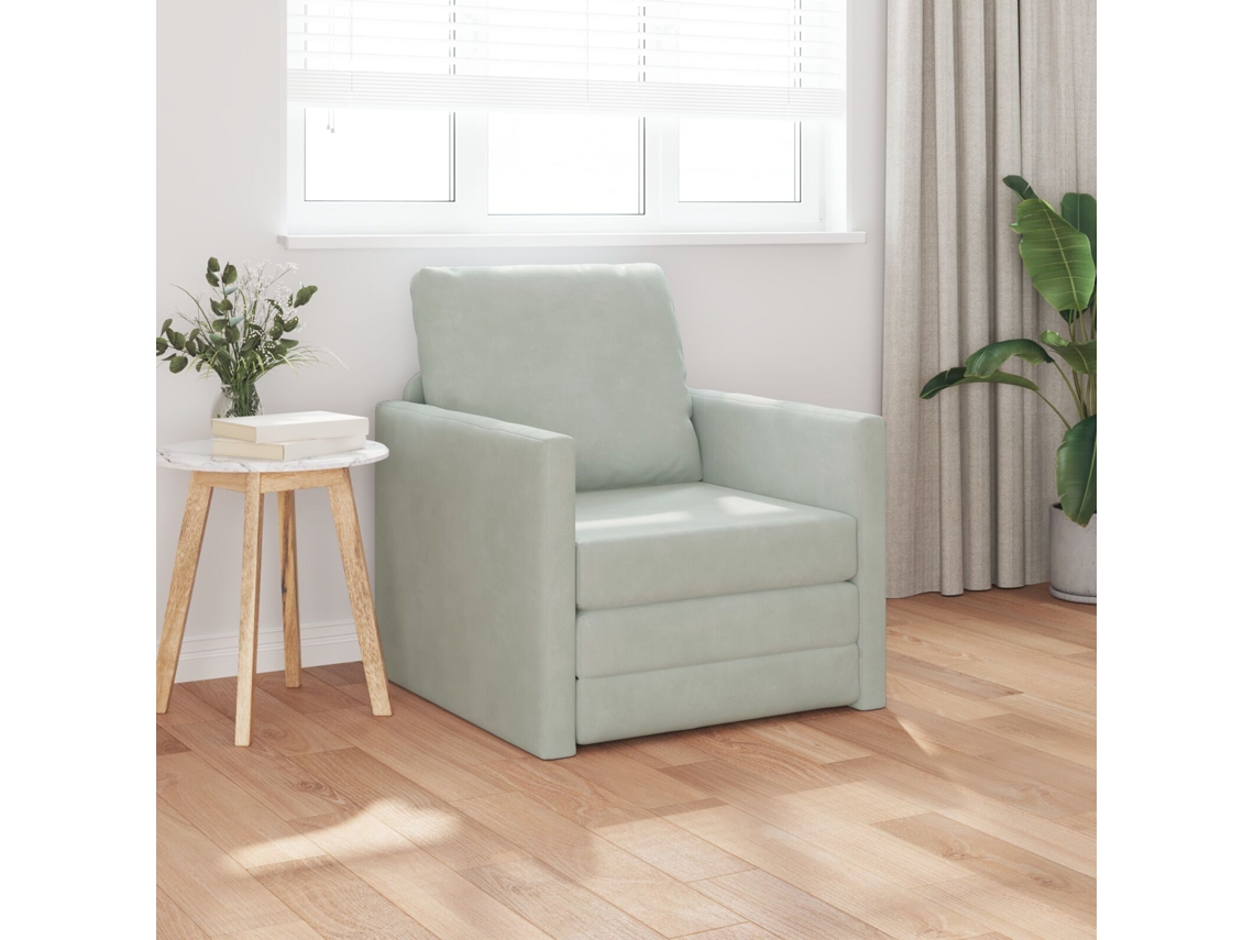 Sofá De Suelo Convertible De Terciopelo 74x77x81 Cm Gris Claro Wsd723336
