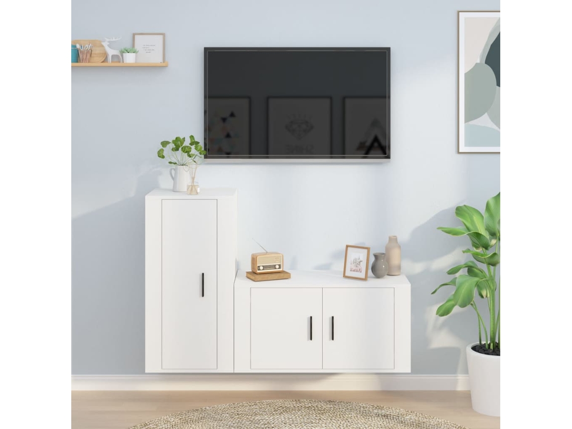 Set De Muebles De Tv 2 Uds | Armario Para Tv Madera Contrachapada Blanco
