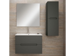 Mueble de baño con Lavabo, Espejo y Aplique LED VICTORIA 120x45 cm acabado Grafito mate 2 cajones suspendido
