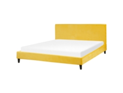 Cama con somier BELIANI Fitou de Terciopelo Amarillo 190x214x87