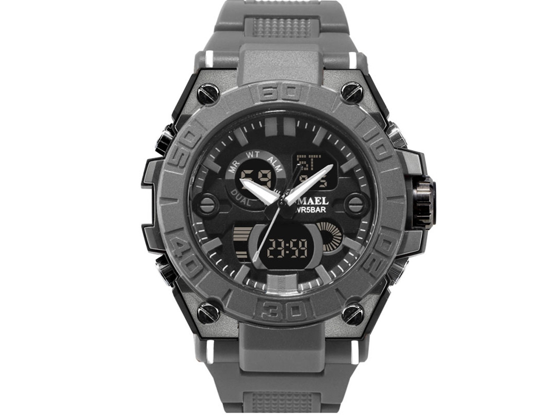 Reloj Deportivo Electrónico Para Hombre, Resistente Al Agua Hasta 50 M, Con Pantalla Gris Luminosa.