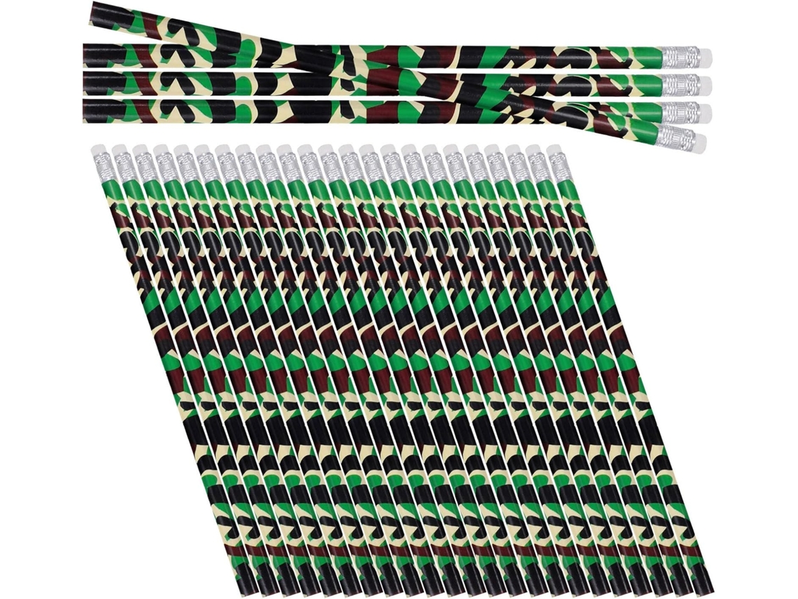 Juego De 60 Lápices De Madera Con Estampado De Camuflaje Para La Escuela, Divertidos Lápices Escolares De Camuflaje Azul.