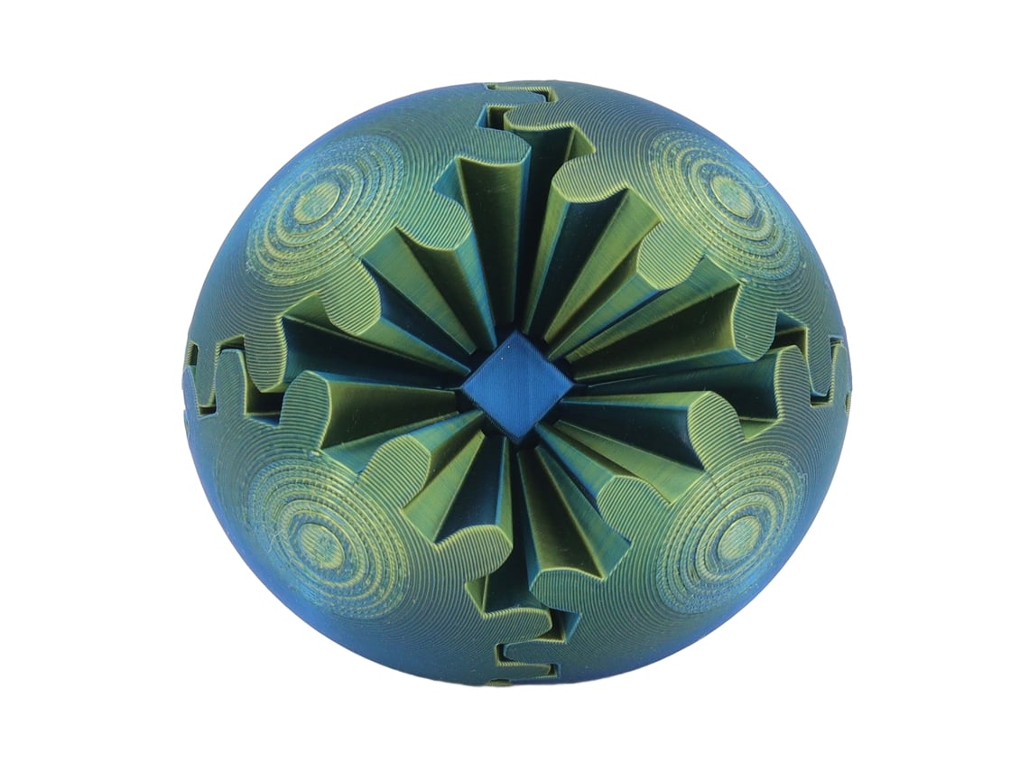 Bola dentada impresa en 3D de BJWW para aliviar el estrés y la ansiedad, juguete de oficina azul y verde con rotación suave.