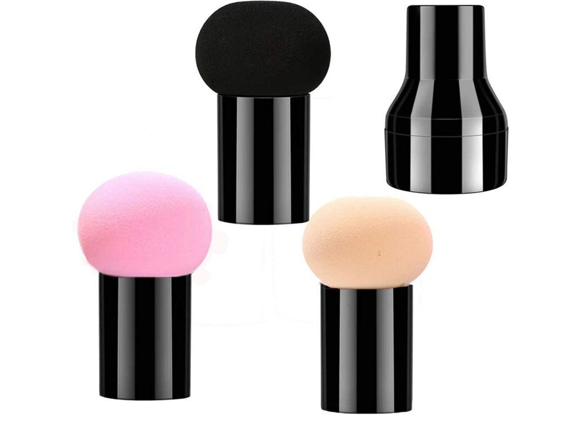 3 Esponjas De Maquillaje Con Forma De Hongo Y Mango, Y 3 Estuches Para Guardar Maquillaje Facial.