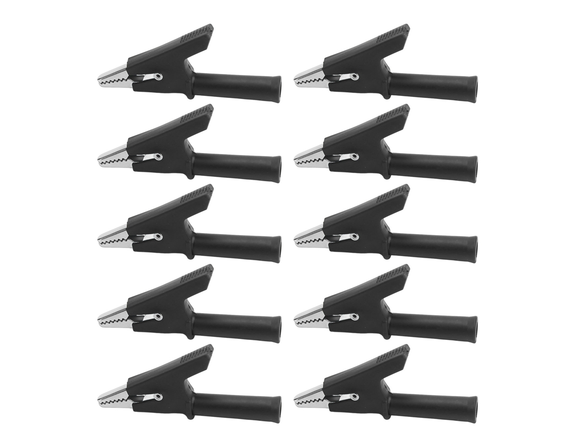 Juego De Prueba De 10 Pinzas De Cocodrilo De 10 Mm De Apertura Y 10 A Con Enchufe De 4 Mm, Color Negro, Para Proyectos Eléctricos Y Baterías De Coche.
