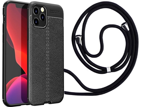 Funda iPhone 12 Pro max Rugged Leather con Collar Negro