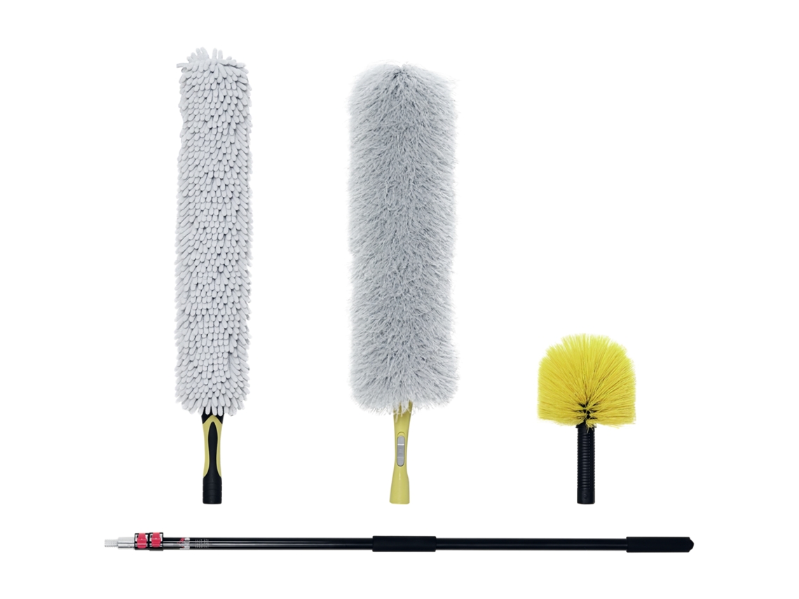Kit Limpieza Extensible Con Plumero Microfibra Y Ventilador, Amarillo Gris