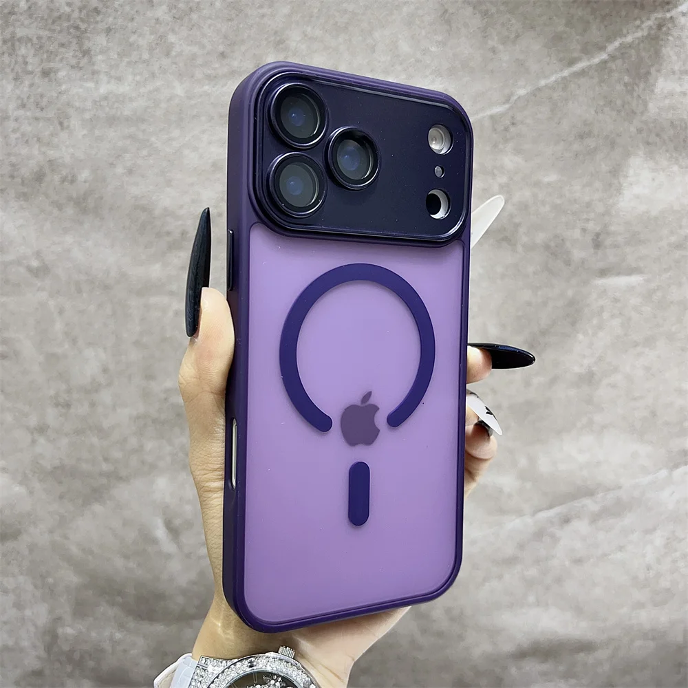(iphone 16 Pro, Morado Oscuro) Funda Transparente De Carga Inalámbrica Para Iphone Con Soporte Magsafe