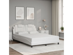 Estructura De Cama Sin Colchón Cuero Sintético Blanco 140x190cm
