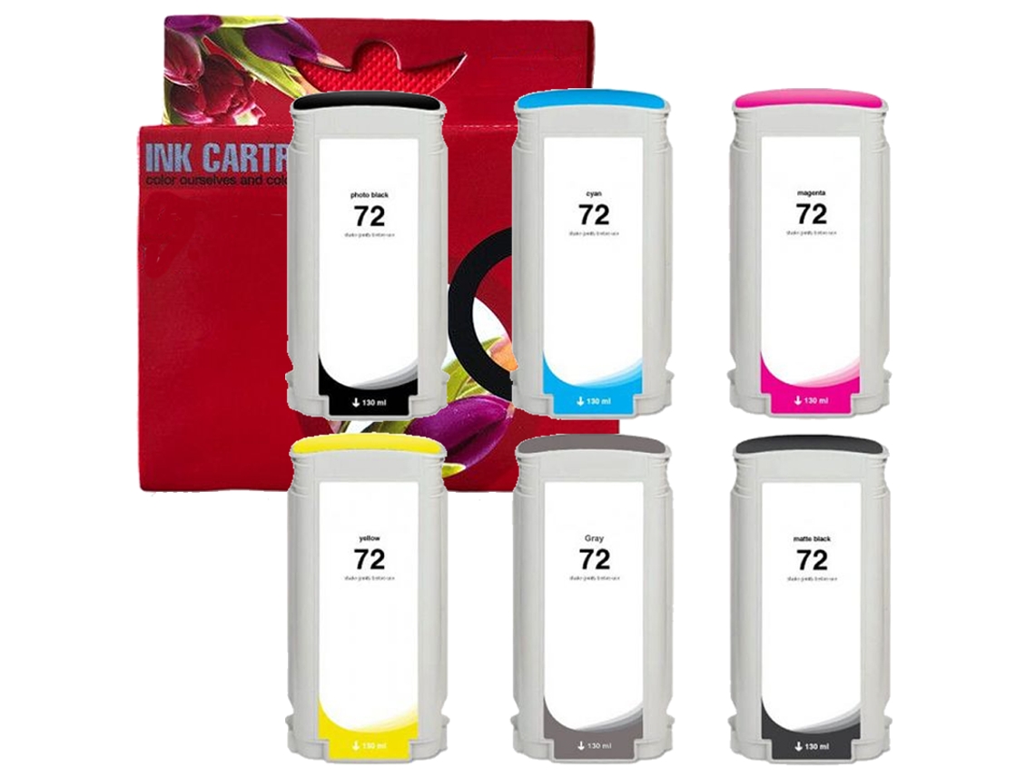Pack 6 Cartuchos de Tinta Compatibles HP 72 C9370A C9371A C9372A C9373A C9374A C9403A Mbk/Pbk/C/M/Y/G
