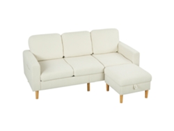 Sofá De 3 Plazas Con Reposapiés, Tapizado En Pana, Asiento Y Respaldo Acolchados, 192x138x85cm, Beige.