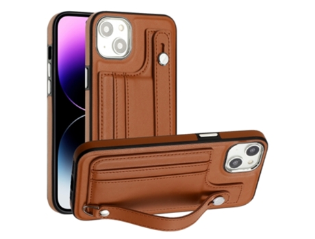 Funda Mobile Phone Cases Shockproof With Wrist para iPhone 15 Piel Marrón