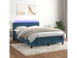 Cama Box Spring Colchón Y Led Terciopelo Azul Oscuro 140x200 Cm