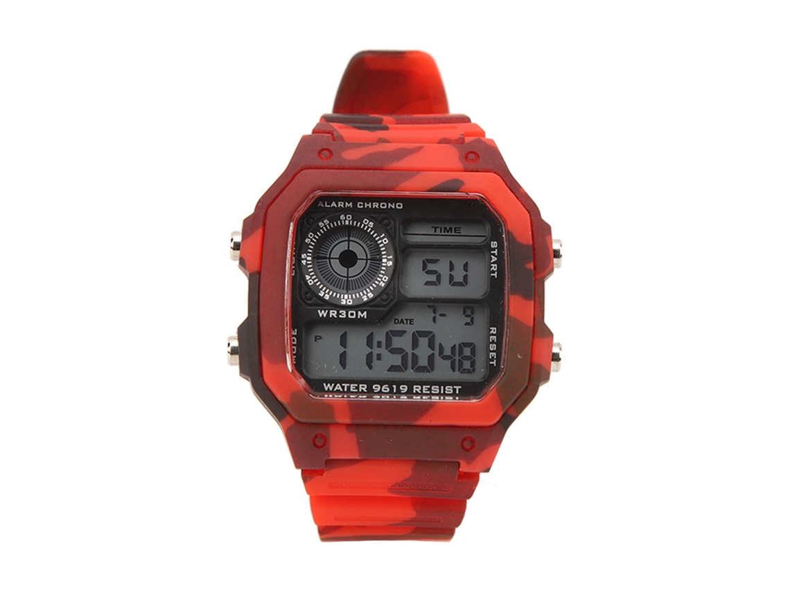 Reloj Digital Multifuncional Con Pantalla Luminosa, Resistente Al Agua, Cronógrafo, Deportivo, Para Actividades Al Aire Libre, Camuflaje, Rojo.