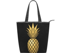 Bolso Grande Cremallera Color Dorado Diseño Piña 28 X 10 34 Cm Resistente