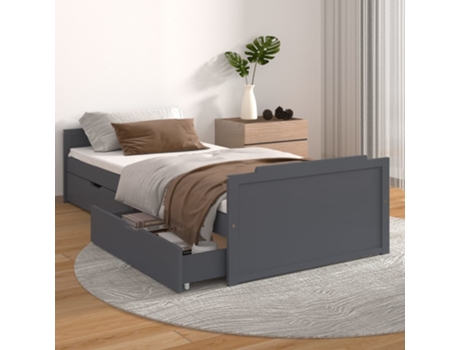 vidaXL Estructura de cama con cajones pino macizo gris oscuro 90x200 cm