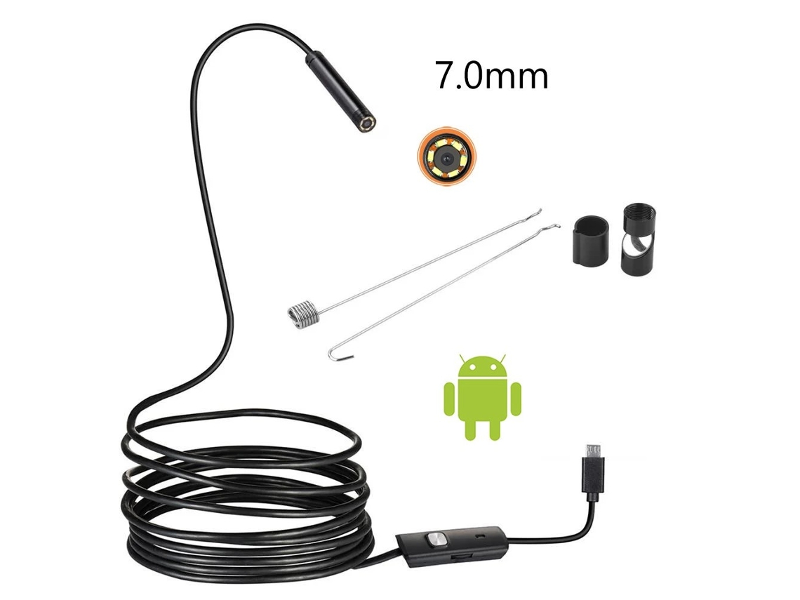 Cámara Endoscópica Usb Cámara De Inspección Tipo Serpiente De 7,0 Mm, Resistente Al Agua Ip67 Con 6 Luces Led Ajustables, Cable Duro De 2 M CHRUI