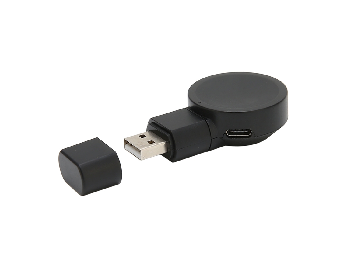 Cargador inalámbrico USB portátil magnético con puertos USB y tipo C para Galaxy Watch 3 y 4 con modo de carga dual.