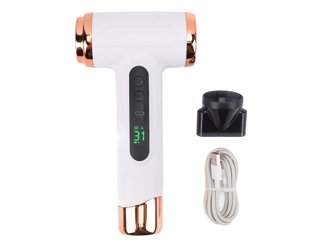 Secador de pelo portátil inalámbrico Danu, 15000 mAh, recargable por USB, 200 W, con aire caliente y frío - Blanco