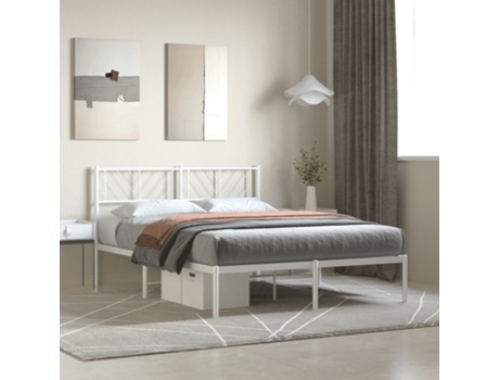 Cama con Cabecero MAISON EXCLUSIVE Metal Blanco (135x190cm)
