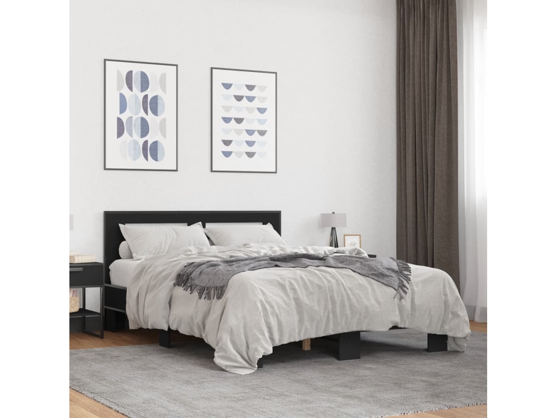 Estructura De Cama Madera De Ingeniería Y Metal Negro 140x200cm