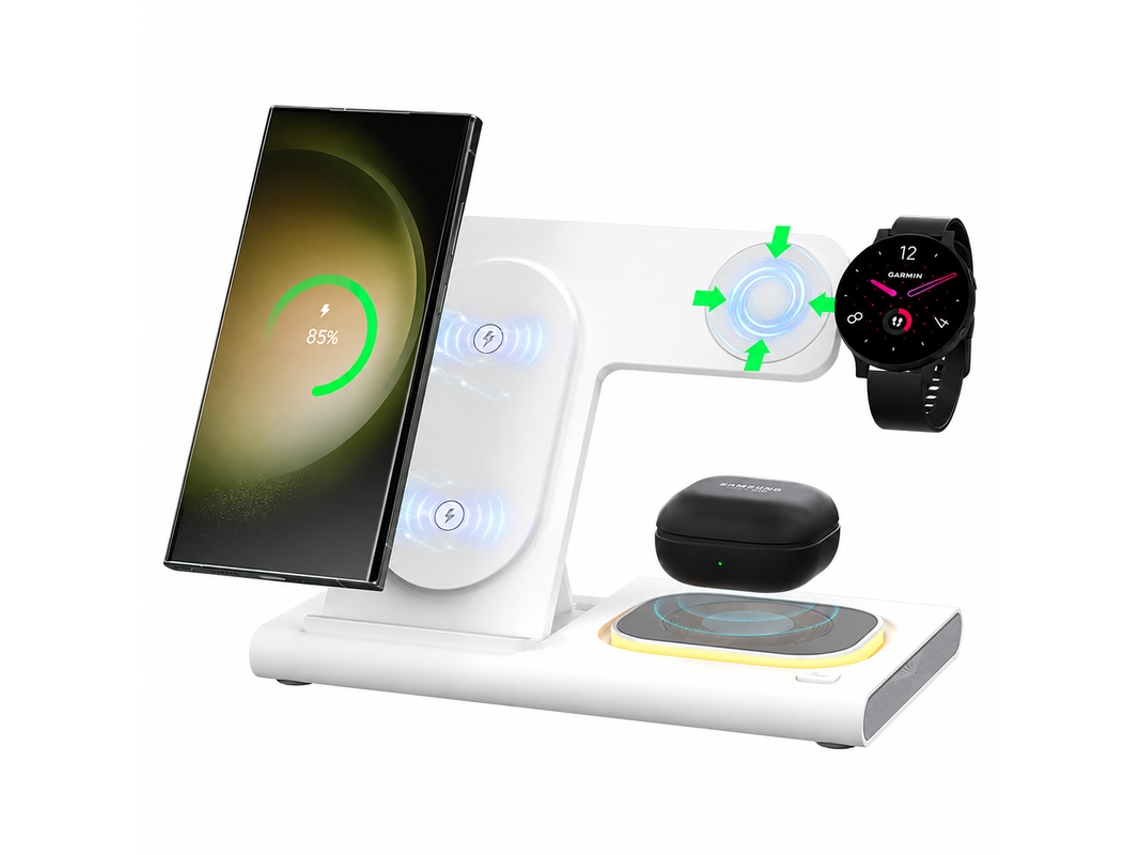 Soporte Inalámbrico Plegable Blanco Compatible Apple, Admite Funda Delgada, Protección Térmica Para Carga Fiable