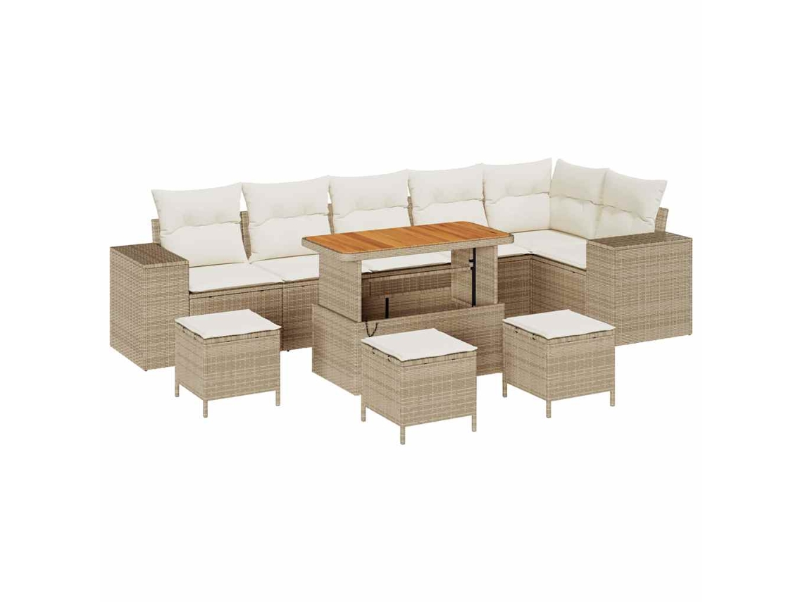 Maison Exclusive - Juego de sofás de jardín de mimbre beige y crema de 10 piezas