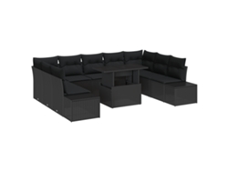Conjunto de sofás de jardín Vidaxl de 10 piezas, ratán negro y tela