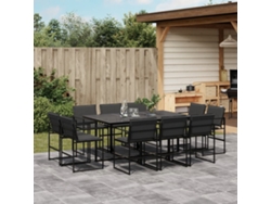 11 unidades Conjunto. De Jantar P/ Jardim C/ Almofadões Textilene Preto Dkd Home Decor