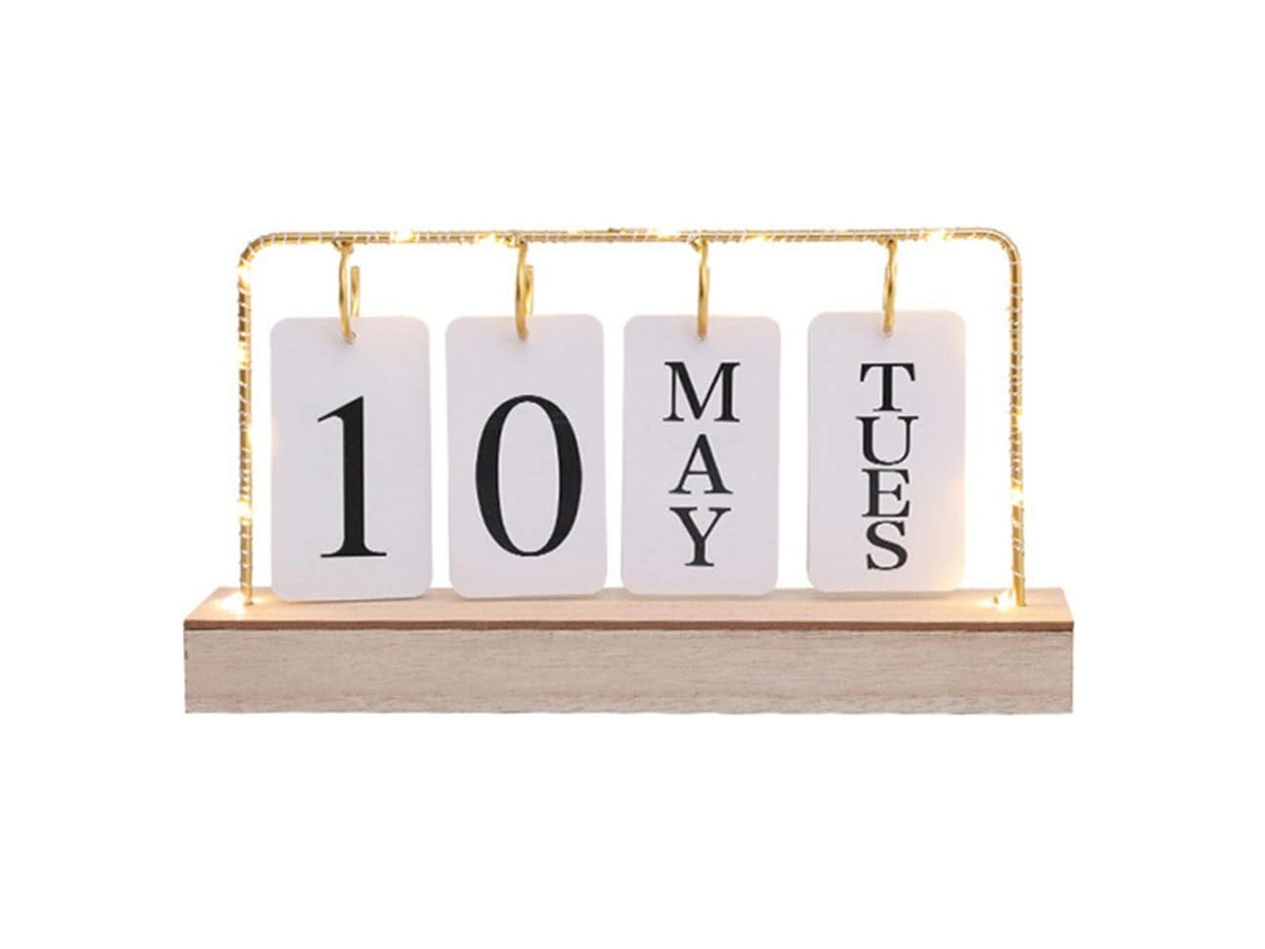 Calendario perpetuo de escritorio de madera vintage con visualización de fecha y semana, decoración de oficina Jeiibrzui