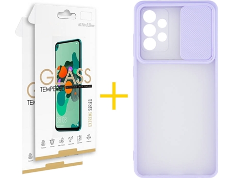 Carcasa y 2 Protectores de Pantalla de Vidrio Samsung A72 5G SKYHE Gel Protección Cámara Morado