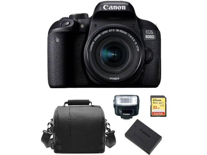 Kit Cámara Réflex CANON EOS 800D EF-S 18-55mm F4-5.6 IS STM + SD de 32GB + Bolsa + LP-E17 + Flash 270EX II