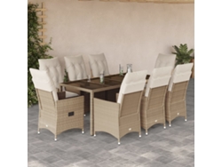 Juego de comedor de jardín de 9 piezas con cojines, mimbre sintético beige, DKD Home Decor