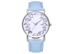 Reloj De Pulsera De Moda Para Mujer Con Correa De Piel Azul Claro Con Estampado Animal.