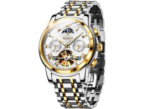 VEANXIN Reloj mecánico hueco impermeable luminoso automático para hombre(blanco)