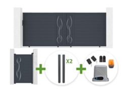 Puerta Corredera 4 M Life Alt. 160 Cm Gris + Puerta Peatonal 1 M Life Alt. 160 Cm Gris + 4 Postes Elda + Motorización Tanker C600