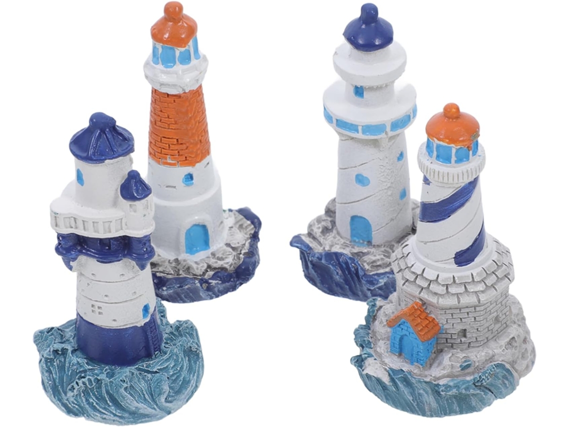 Conjunto De 4 Faros Miniatura De Resina, Decoración De Jardín Estilo Mediterráneo
