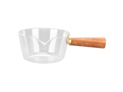 Jarra De Leche De Vidrio Con Pico En Forma De V Y Mango De Madera, 400 Ml, Utensilio De Cocina