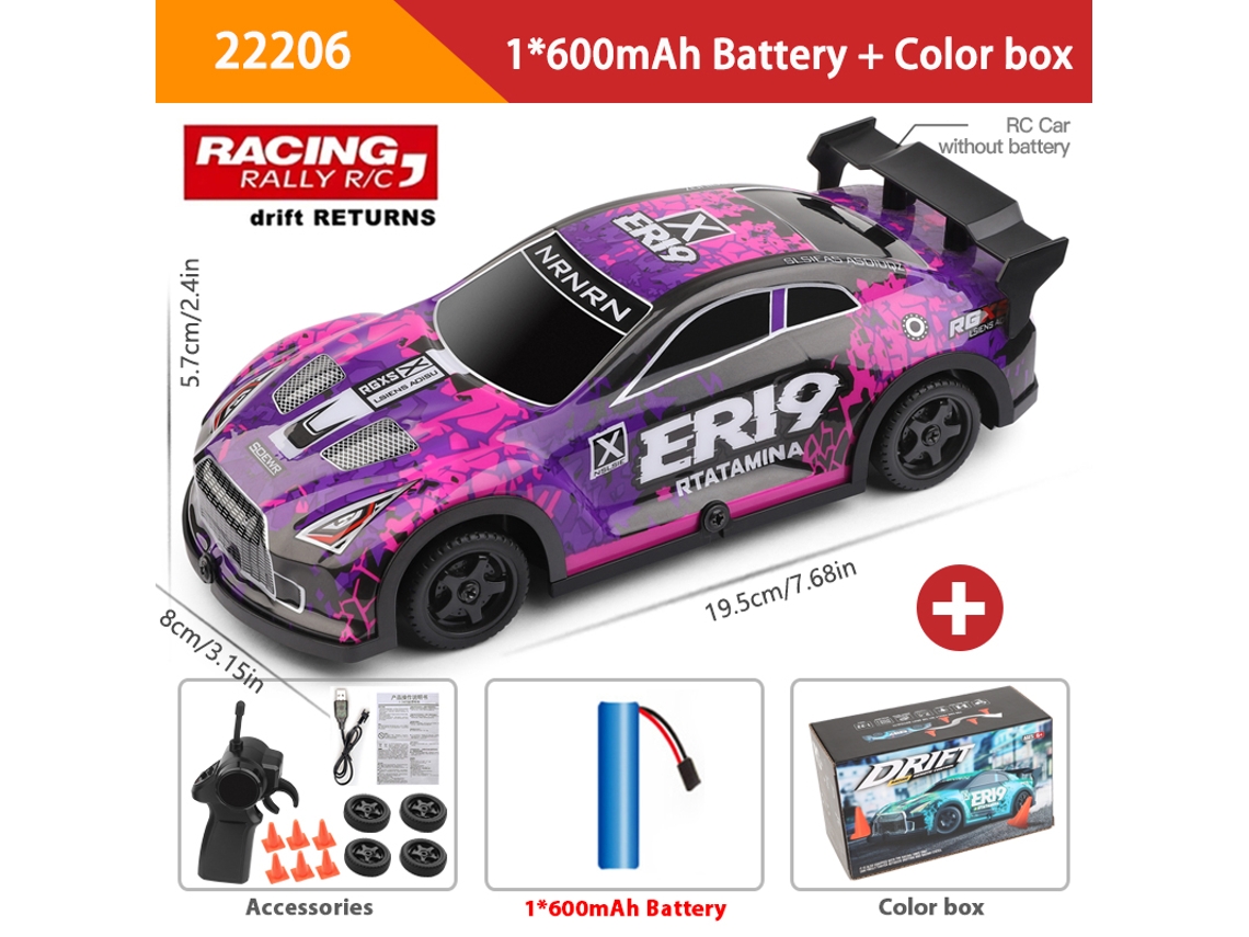 Coche RC 122 4WD 15 km/h Drift con luz LED, 2,4 g, regalo para niños, morado Aeuzwr