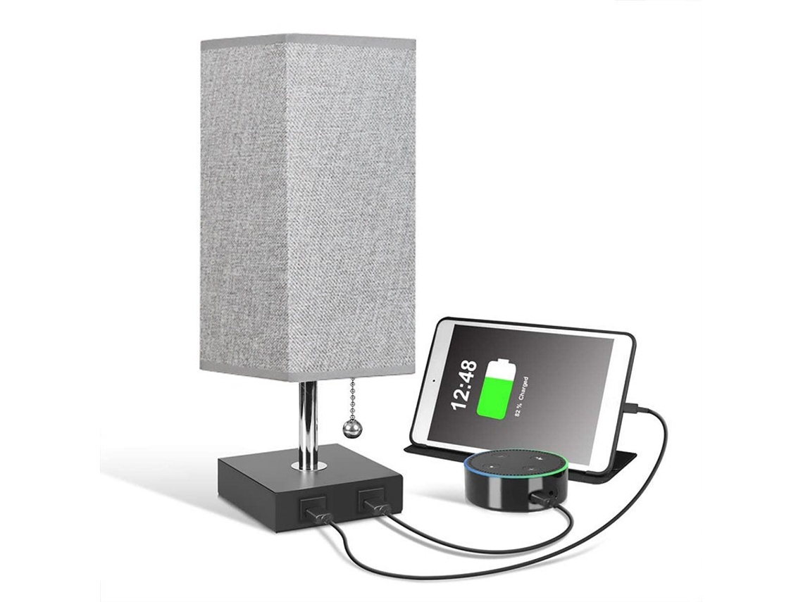 Lámpara de noche táctil con dos puertos de carga USB, color gris