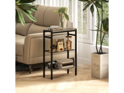 Mesita auxiliar estrecha con 3 estantes abiertos, estructura de acero, para salón/dormitorio, 43x18x62,5 cm, roble.